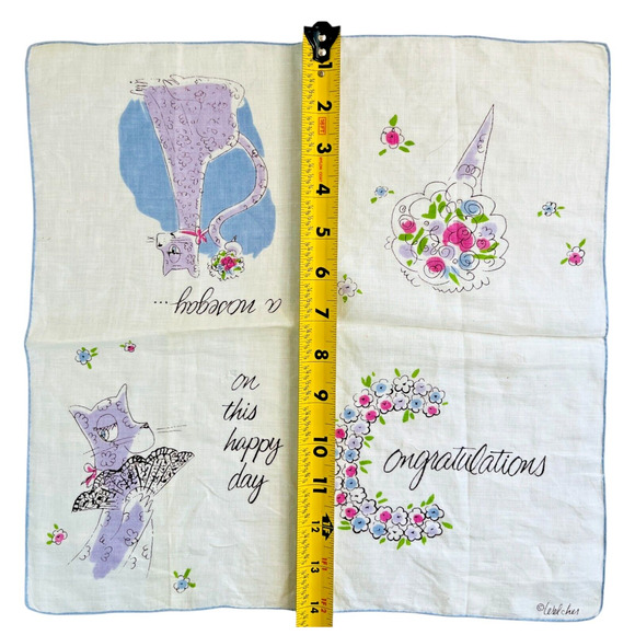 Vintage Welcher Handkerchief Anthropomorphic Cats Congratulations Wedding READ - Picture 12 of 12